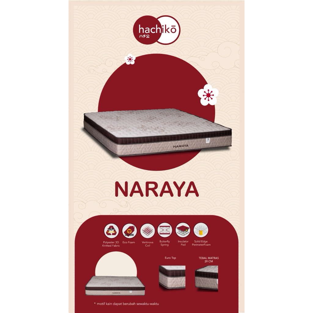 Matras Spring Bed Hachiko Naraya Full benteng 30cm 180x200 Garansi 15 Tahun