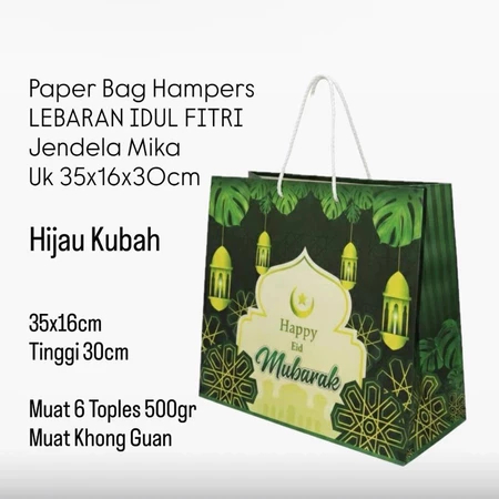 Paperbag Hijau Kotak Hampers Idul Fitri Ukuran 35x16x30 Cm Tas Hadiah Packaging Souvenir Lebaran