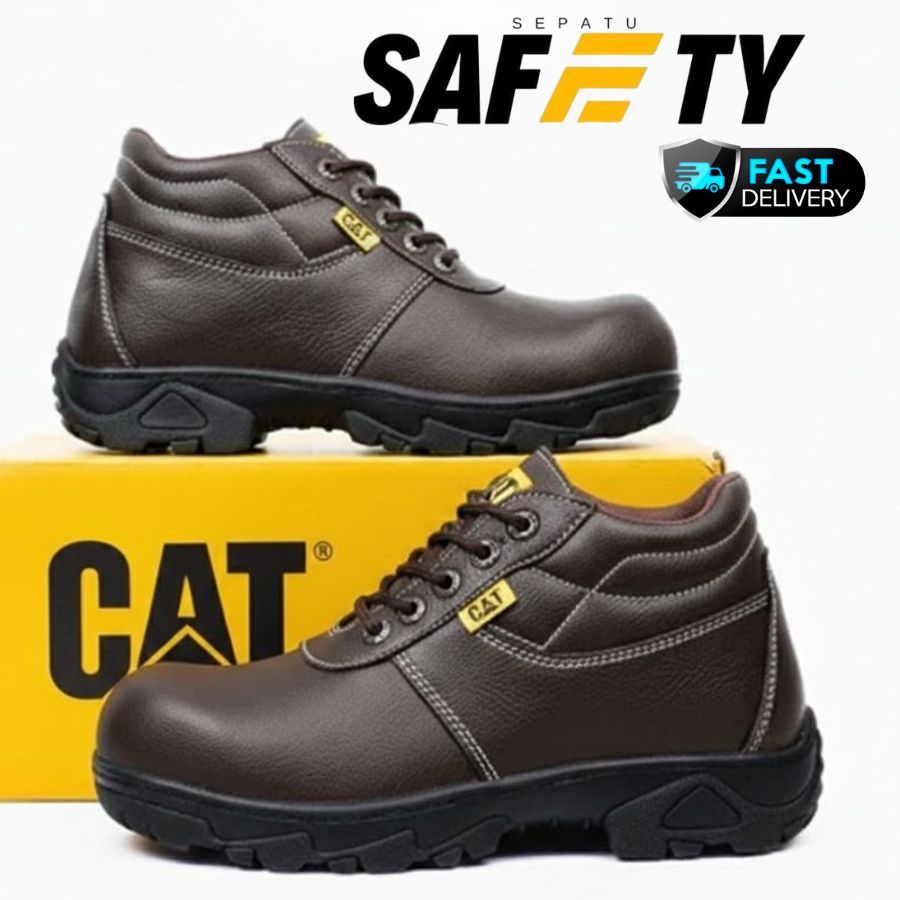 Sepatu Safety Boots Pria - Sepatu Safety  CAT Cham Ujung Besi Kerja Lapangan - Sepatu Safety Pria Se