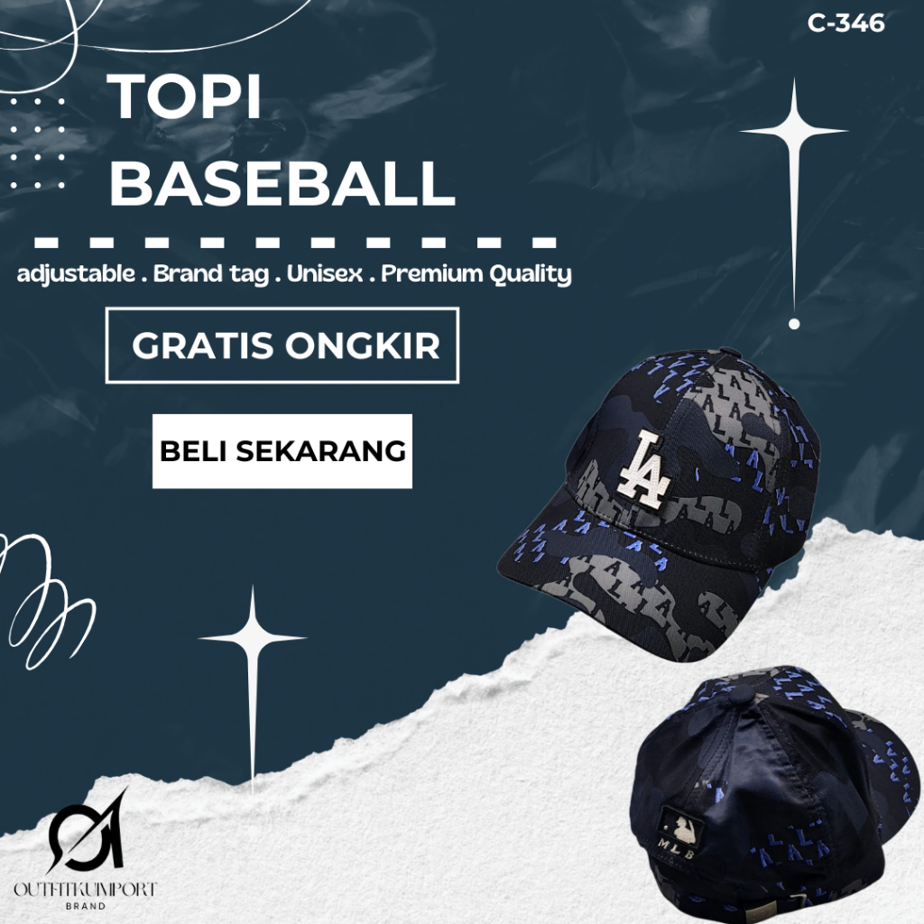 C-346 Topi Baseball MLB LA Swamp Monogram Ball Cap Black