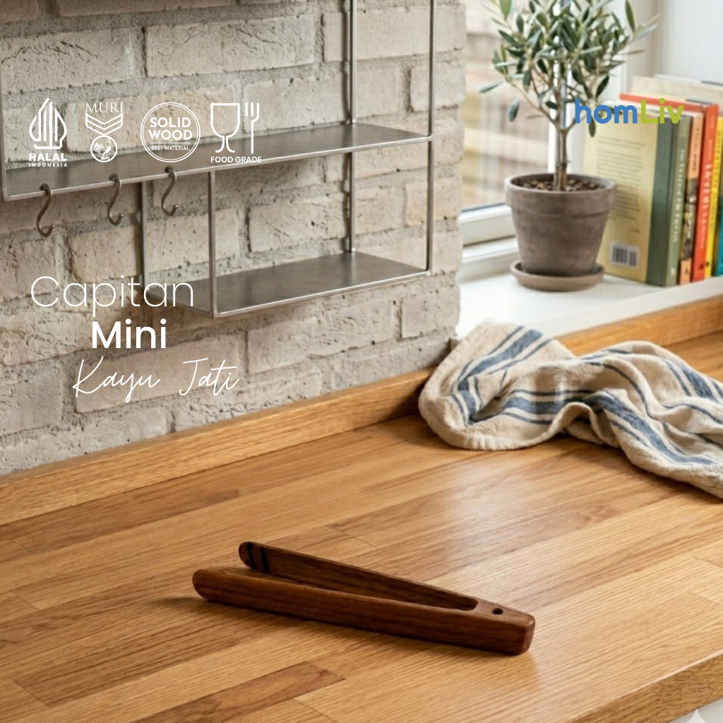 homLiv Capitan Mini Makanan Kayu Jati 13 Cm Capitan Mini Wooden Tongs Capitan Foodgrade