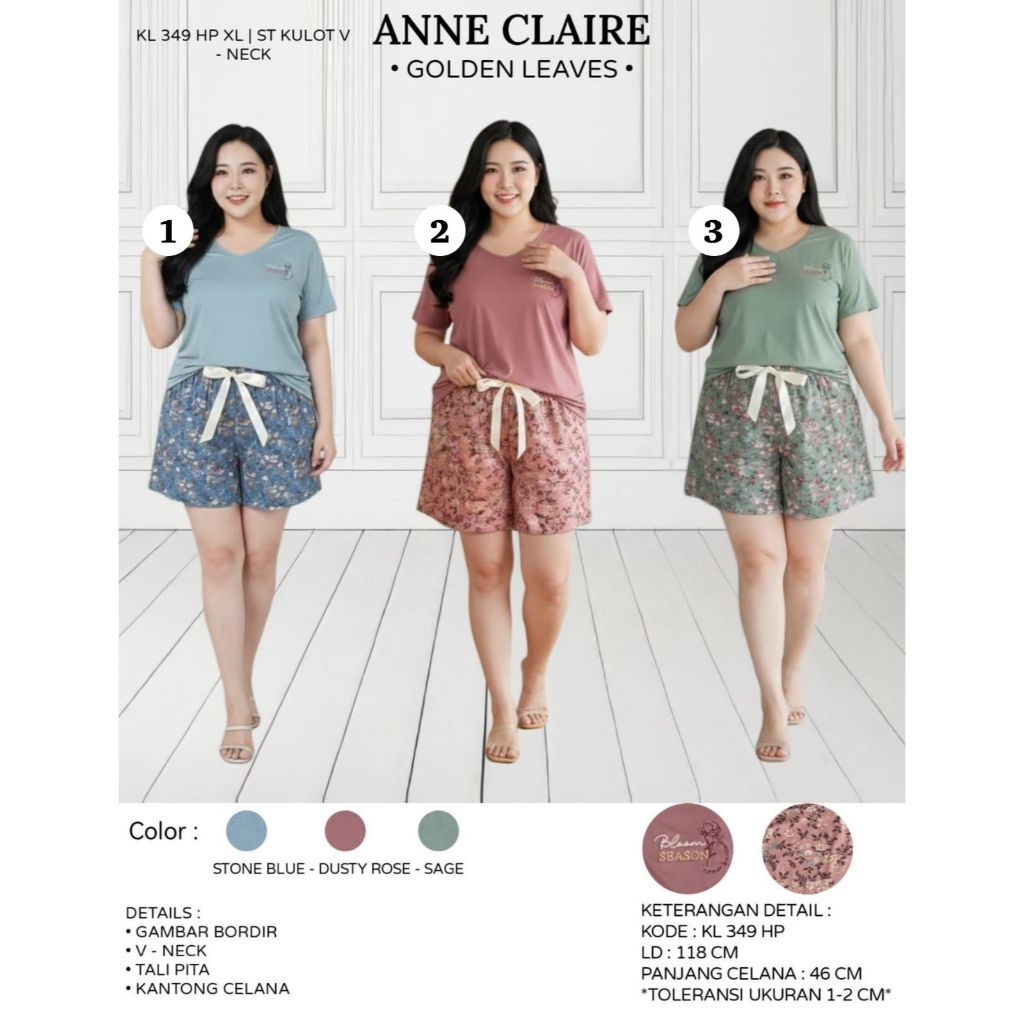 Setelan Kulot HP Lengan Pendek - Celana Pendek Jumbo / Big size XL Dewasa Anne Claire BabyDoll Tidur