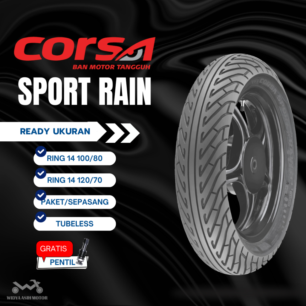 (RING14) - BAN LUAR TUBELESS CORSA SPORT RAIN UKURAN 100/80-14 DAN 120/70-14 FREE PENTIL TUBELESS