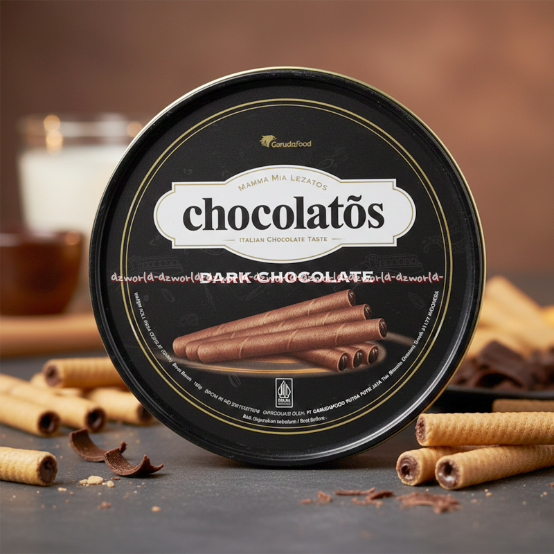 Garudafood 190gr Chocolatos Dark Chocolate Dark Chocolate Coklat Stick Wafer Kemasan Kaleng Wafer Ro