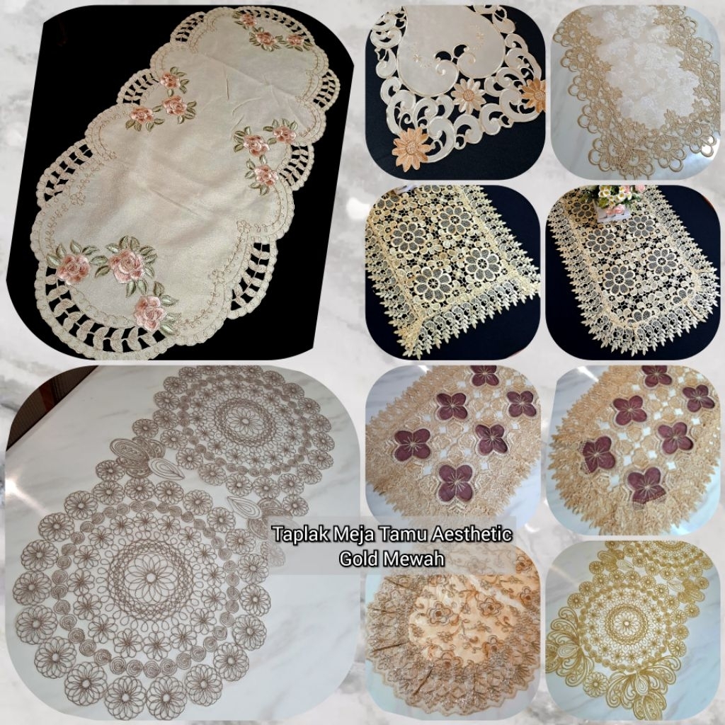 Taplak Meja Tamu Aesthetic Oval Bordir Segi Taplak Meja Tamu Brokat Renda Bordir Mewah 45×90 Cm