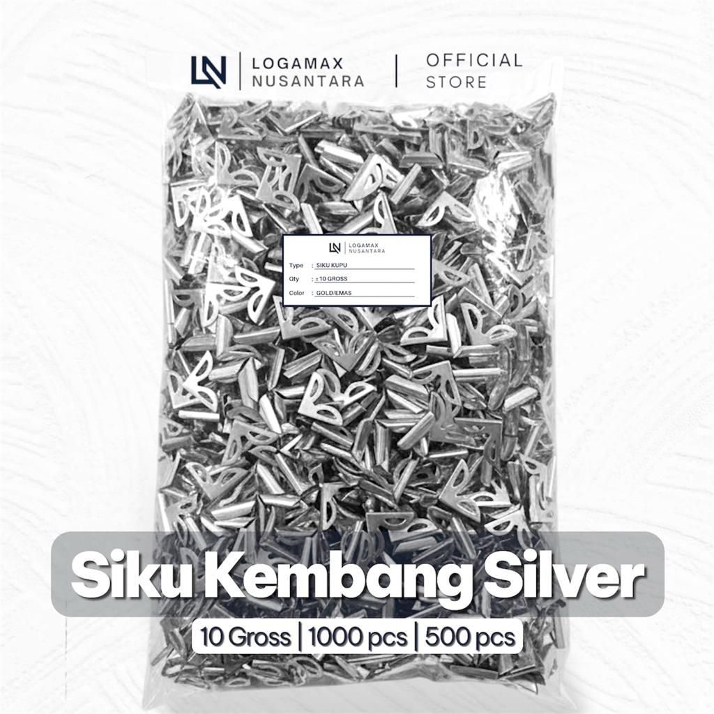 (10 GROSS / ±1.440 PCS) SIKU KEMBANG SILVER LOGAMAX / SIKU KEMBANG / SIKU SUDUT BUKU / SIKU BUKU WIS