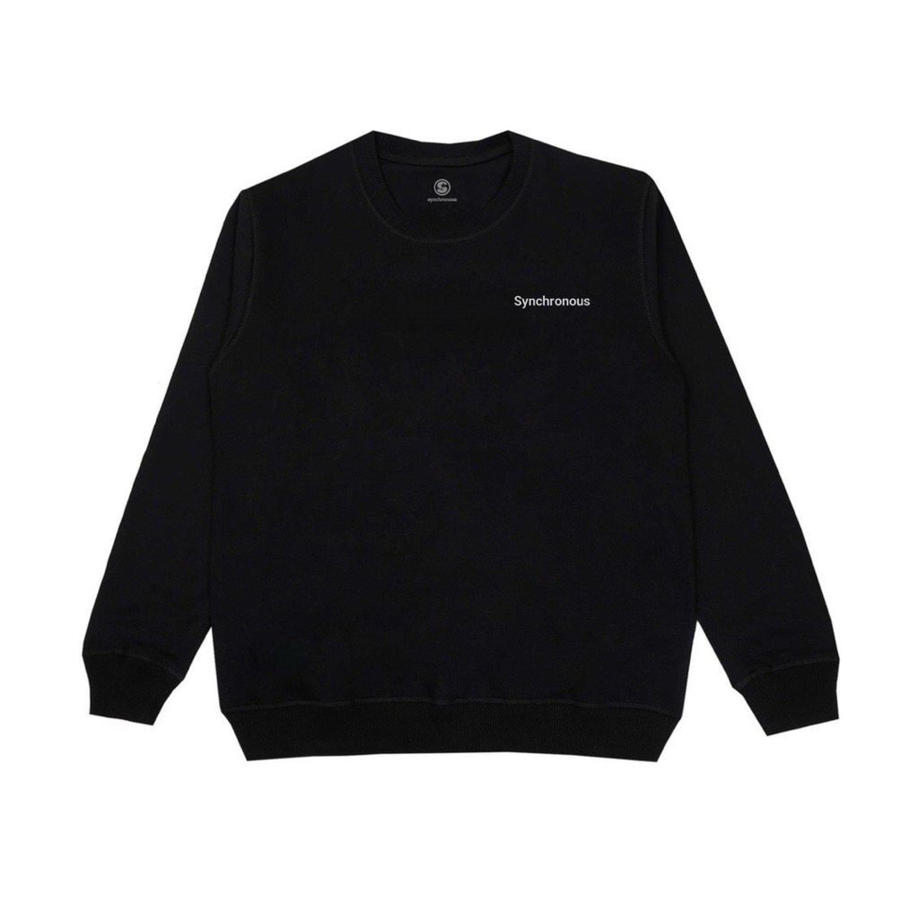 Synchronous Crewneck Black Side Sweater Sablon Hdc Timbul