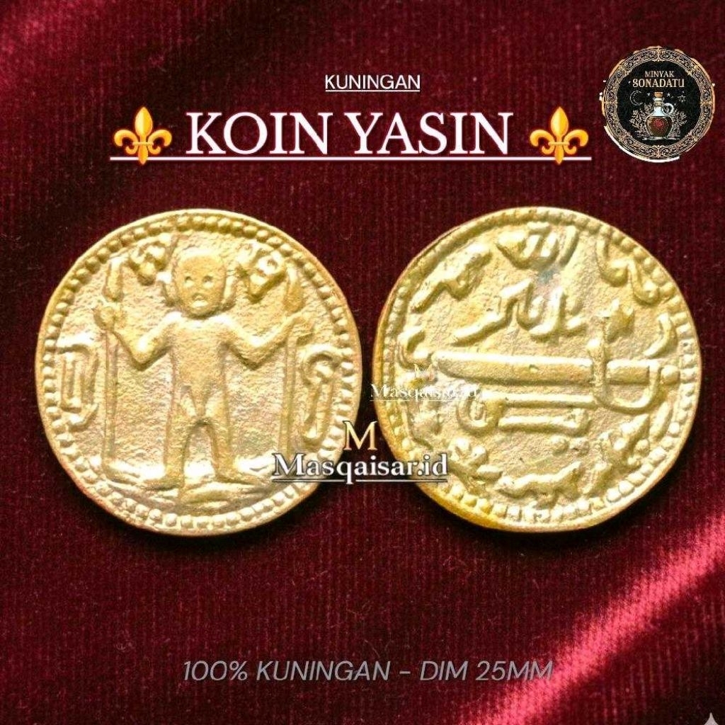 Coin Koin Kuno Yasin Kuningan Diameter 25mm Full Berbahan Kuningan