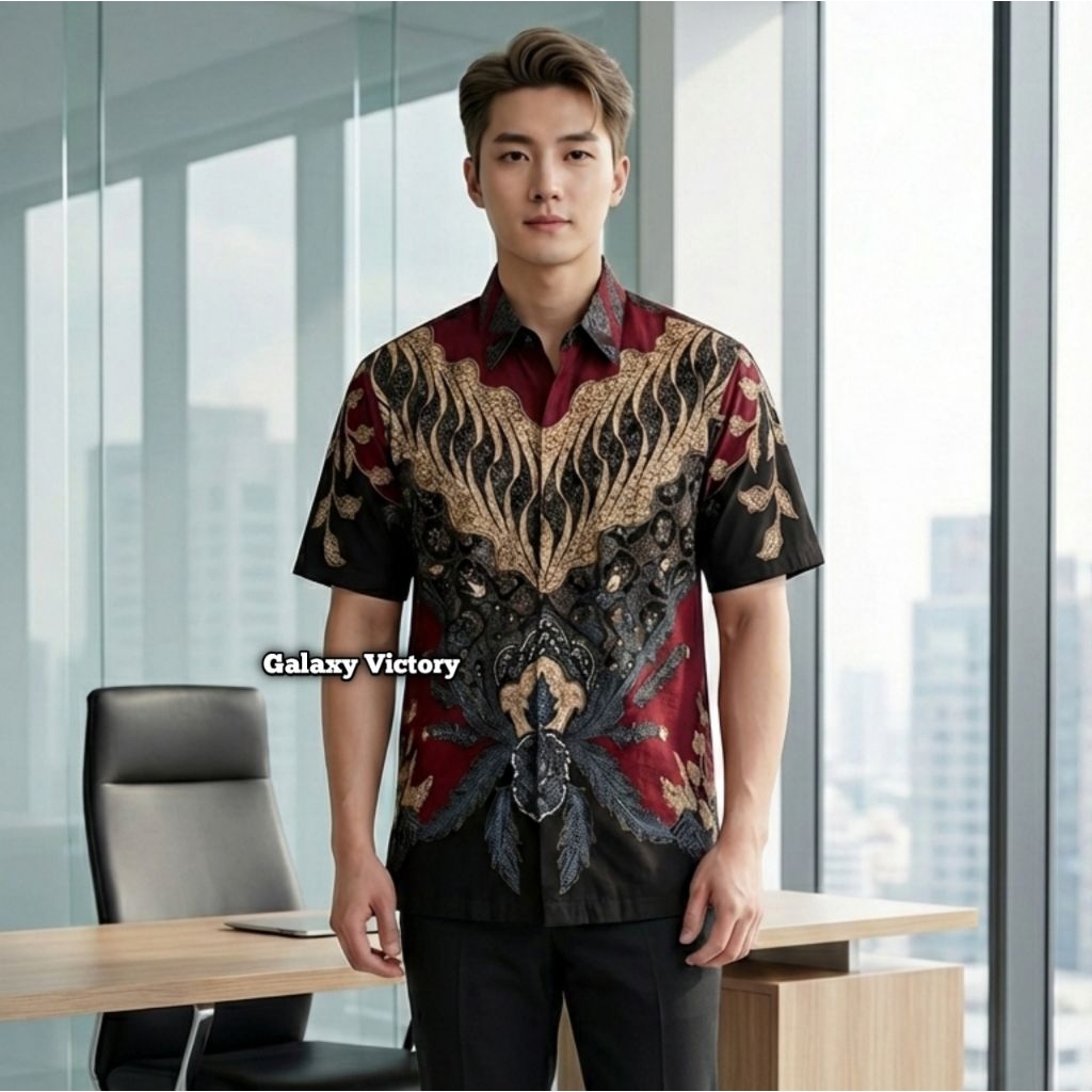 Baju batik pria lengan pendek exclusive modern halus katun premium seragam pesta pernikahan_batik co