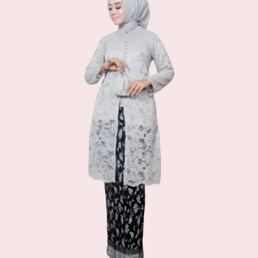 Set Kebaya Modern Tunik Kancing Seribu Busui Friendly Warna Silver