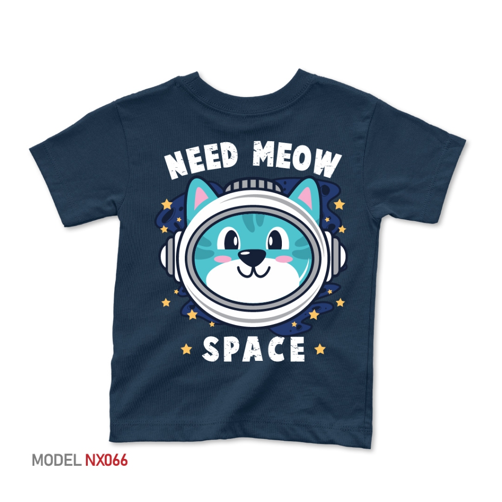 Nexus Kids - Kaos Anak Perempuan Laki-Laki Bergambar Need Meow Space Bahan Cotton Combed (Warna Kaos