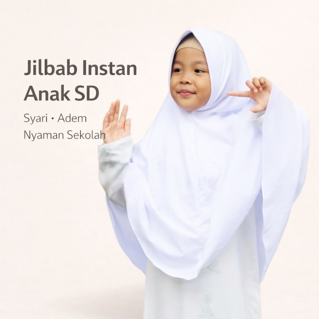 Jilbab Instan Anak SD - Kerudung Syari Putih Cantik untuk Sekolah | Yasta Fashion