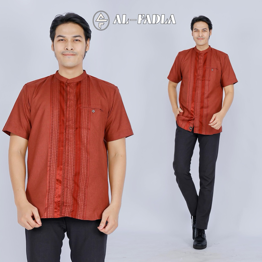 AL FADLA - Kemeja Koko Lengan Pendek Salur Red