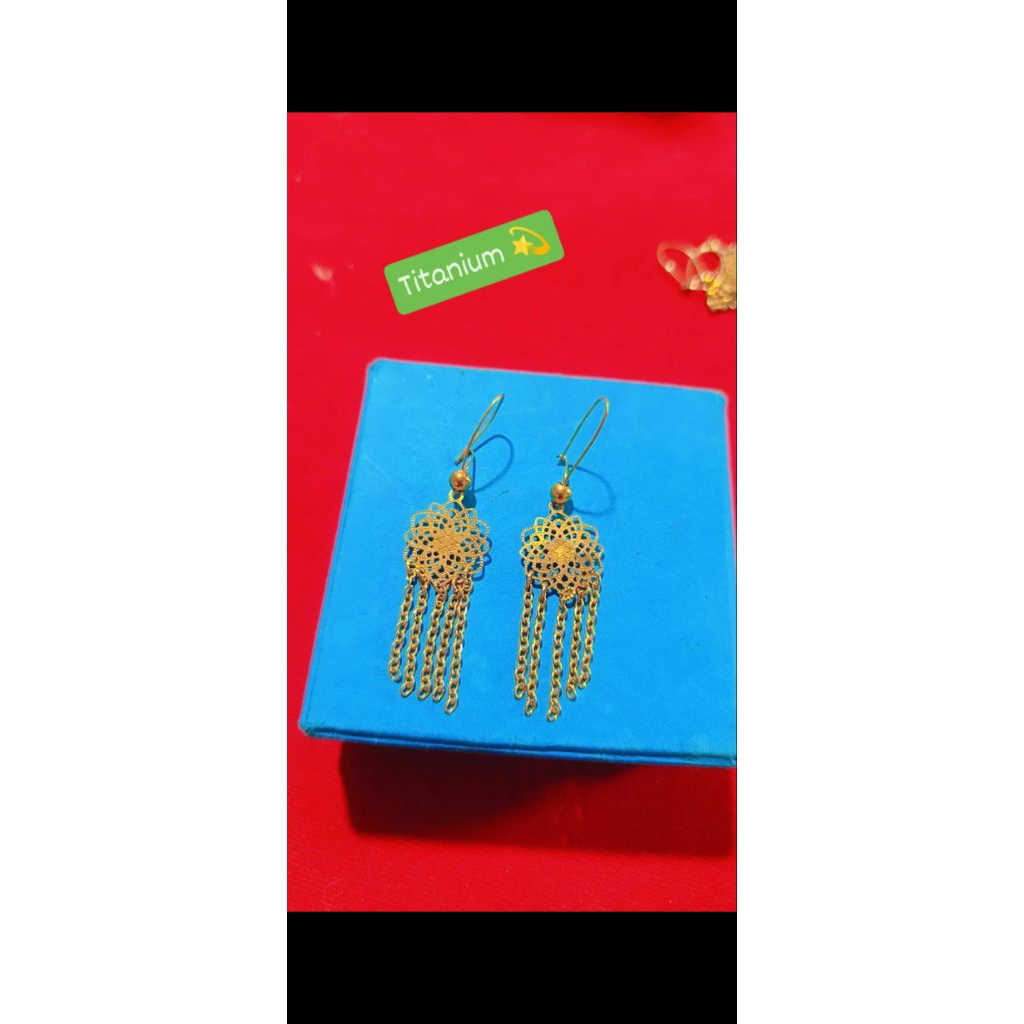 Anting Dubai titanium asli berlapis emas asli 23 kr