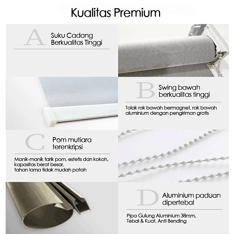 Roller Blind Outdoor Bout 60% Tirai Gulung PVC Premium dengan Kain Sunscreen 100% Waterproof & Tahan