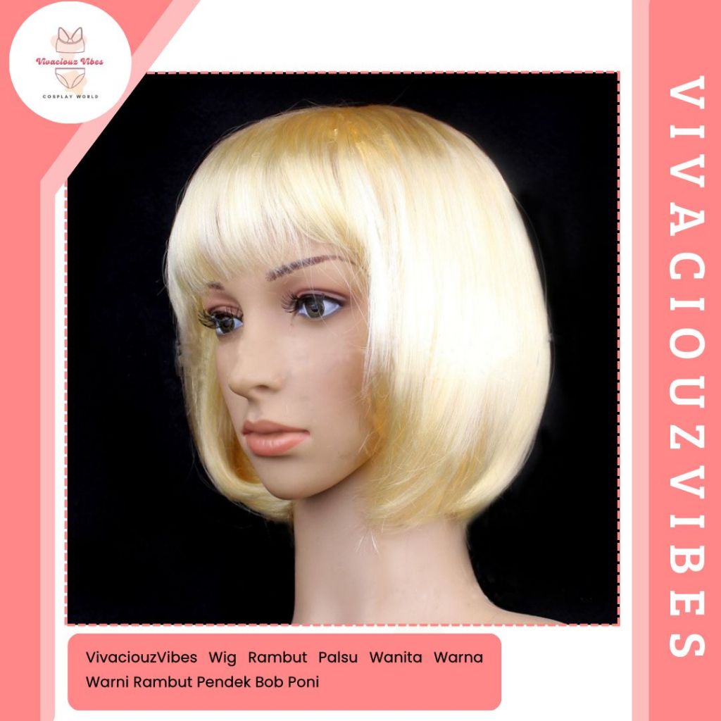 Vivaciouzvibes Wig Rambut Palsu Wanita Warna Warni Rambut Pendek Bob Poni
