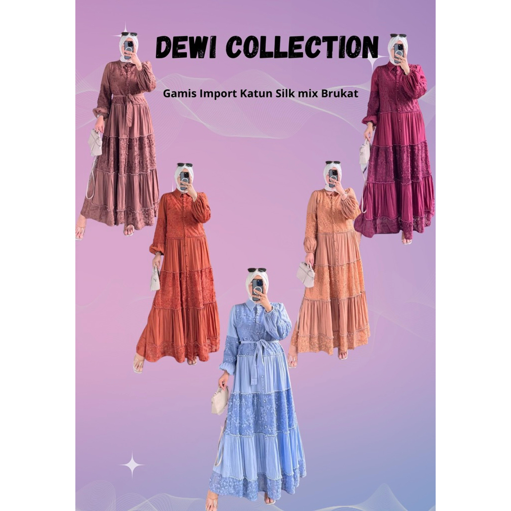 Gamis Import bahan katun silk mix Brukat