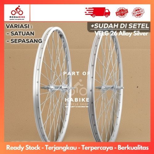 Wheelset Velg 26 Alloy Silver Depan / Belakang Rims Roda Sepeda Velg Siap Pakai | High Quality MTB