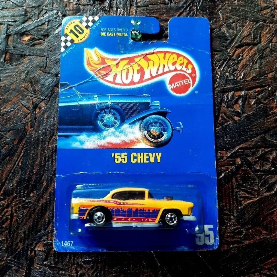 Hot Wheels 55 Chevy Kuning Speed Point Blackwall Blue Card 1991