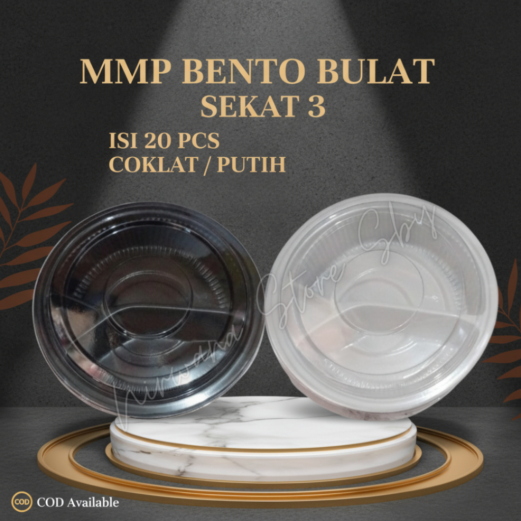 (20 Pcs) MMP Bento Bulat 18 Sekat 3 | Mika Bento / Mika Nasi / Coklat / Putih