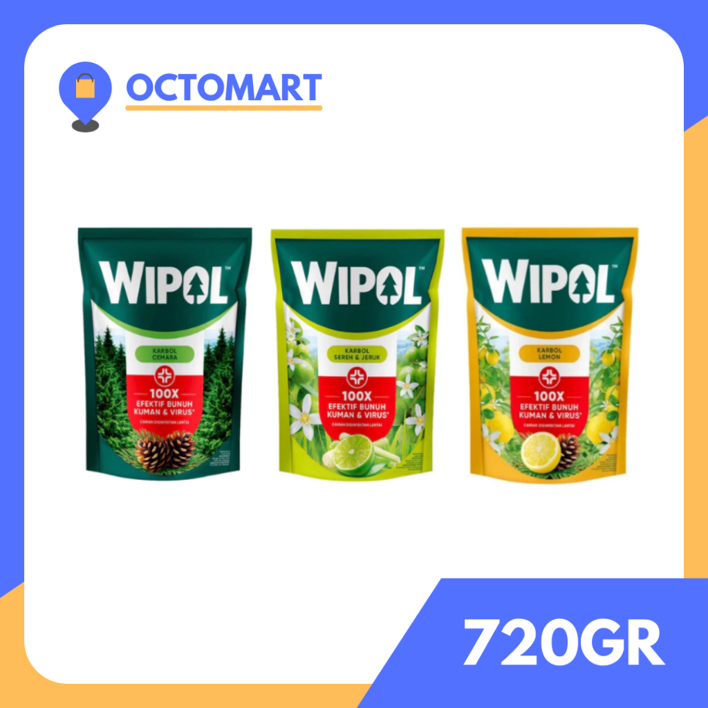 WIPOL Karbol Pembersih Lantai 720gr Varian Cemara 720g / Lemon 720 g / Sereh 720 gr
