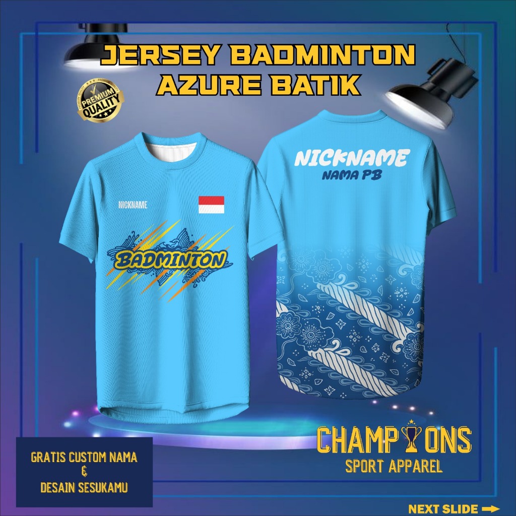 Jersey BADMINTON AZURE BATIK - Baju Olahraga Dryfit Full Printing