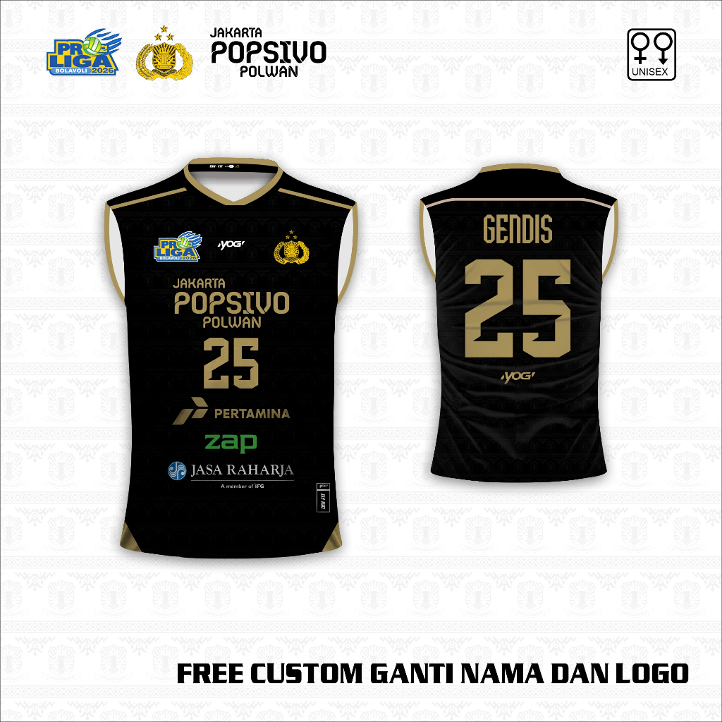 Jersey Voli Popsivo kaos volley ball polwan baju singlet proliga voli popsivo FREE custom nama dan n