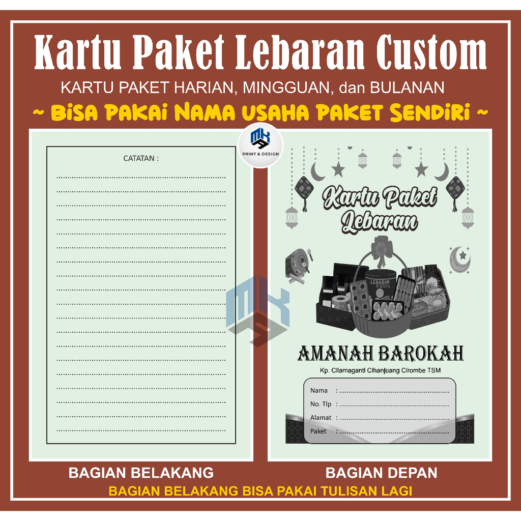 Kartu Paket Lebaran Custom, Kartu Paket Harian, Kartu Paket Bulanan, Kartu Paket Mingguan (Cetak Hit