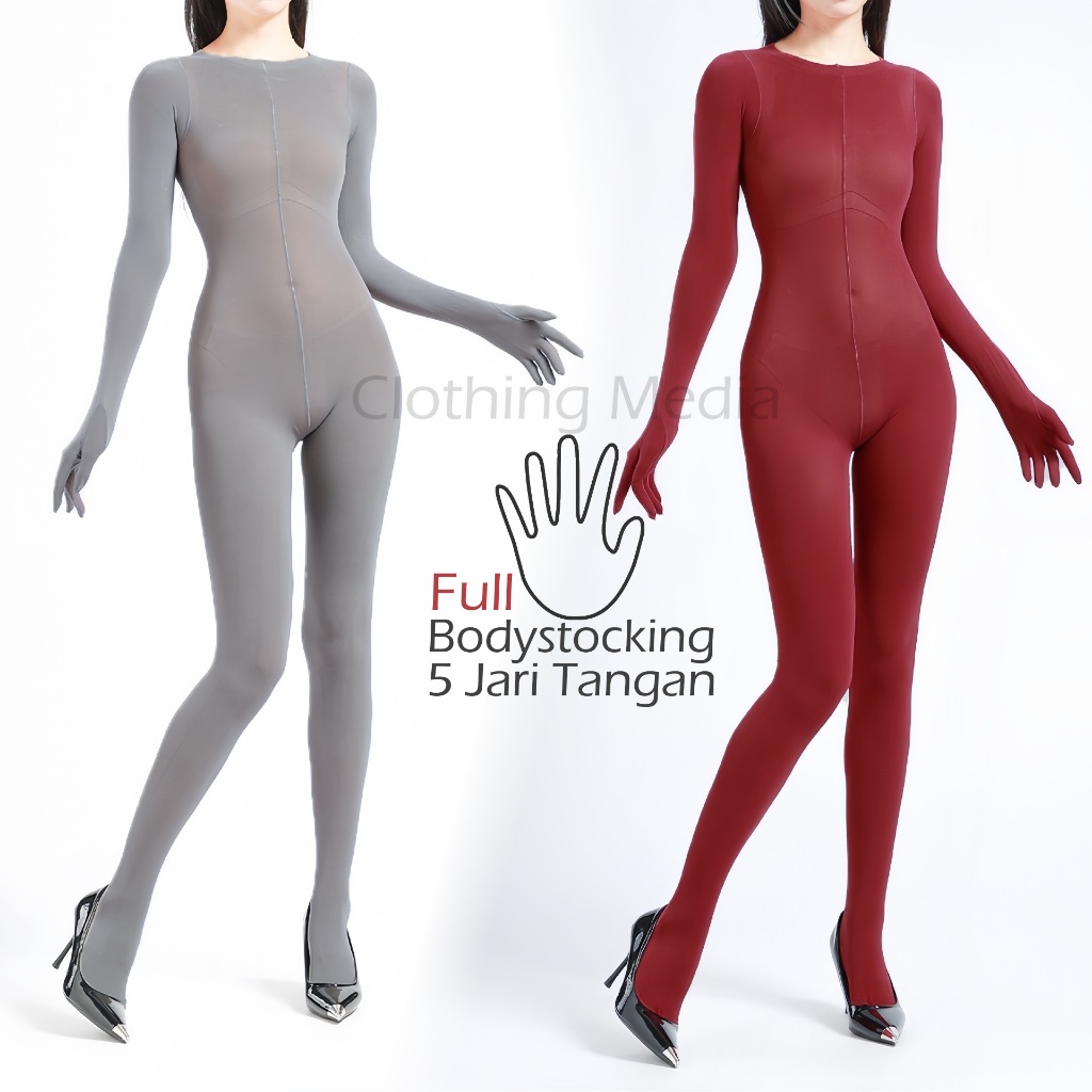 Bodystocking Full 5 Jari Tangan Wanita 100D Body Stoking Lembut Elastis