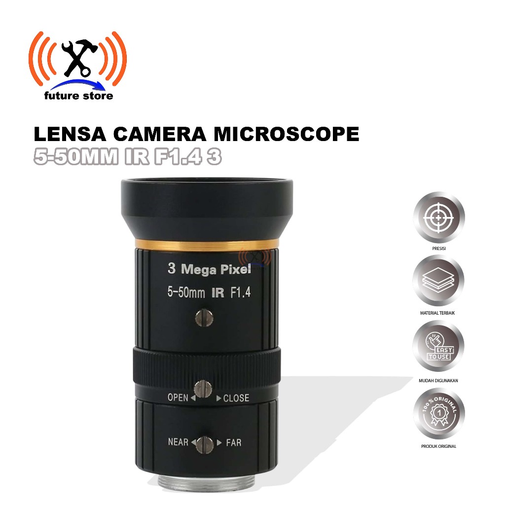 LENS MICROSCOPE 5–50MM IR F1.4 3MP ORIGINAL - LENSA MICROSCOPE ZOOM 5–50MM IR F1.4 3MP - LENS 5–50MM