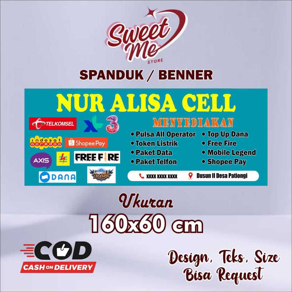 spanduk benner ukuran 160x60 cm nur alisa cell free custom desain