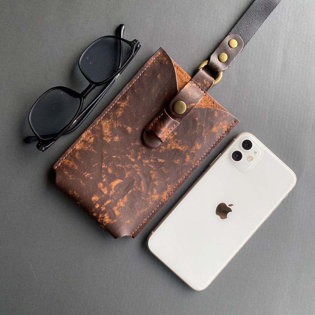 SOANC Unchal Sarung HP Kulit Asli Handmade Tas Pinggang Kulit Pria Dompet HP & Kacamata Leather Belt