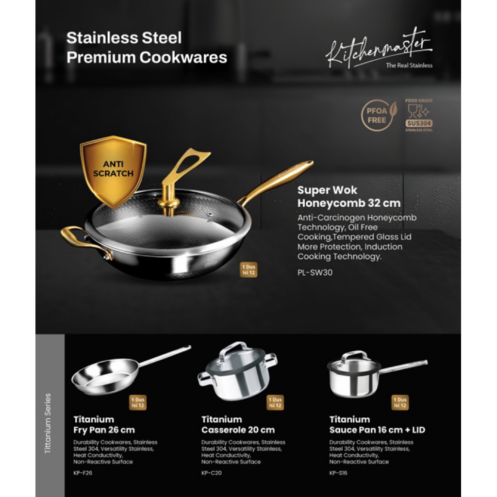 KITCHEN MASTER STAINLESS STEEL 304 Cookware  - PREMIUM COOKWARE