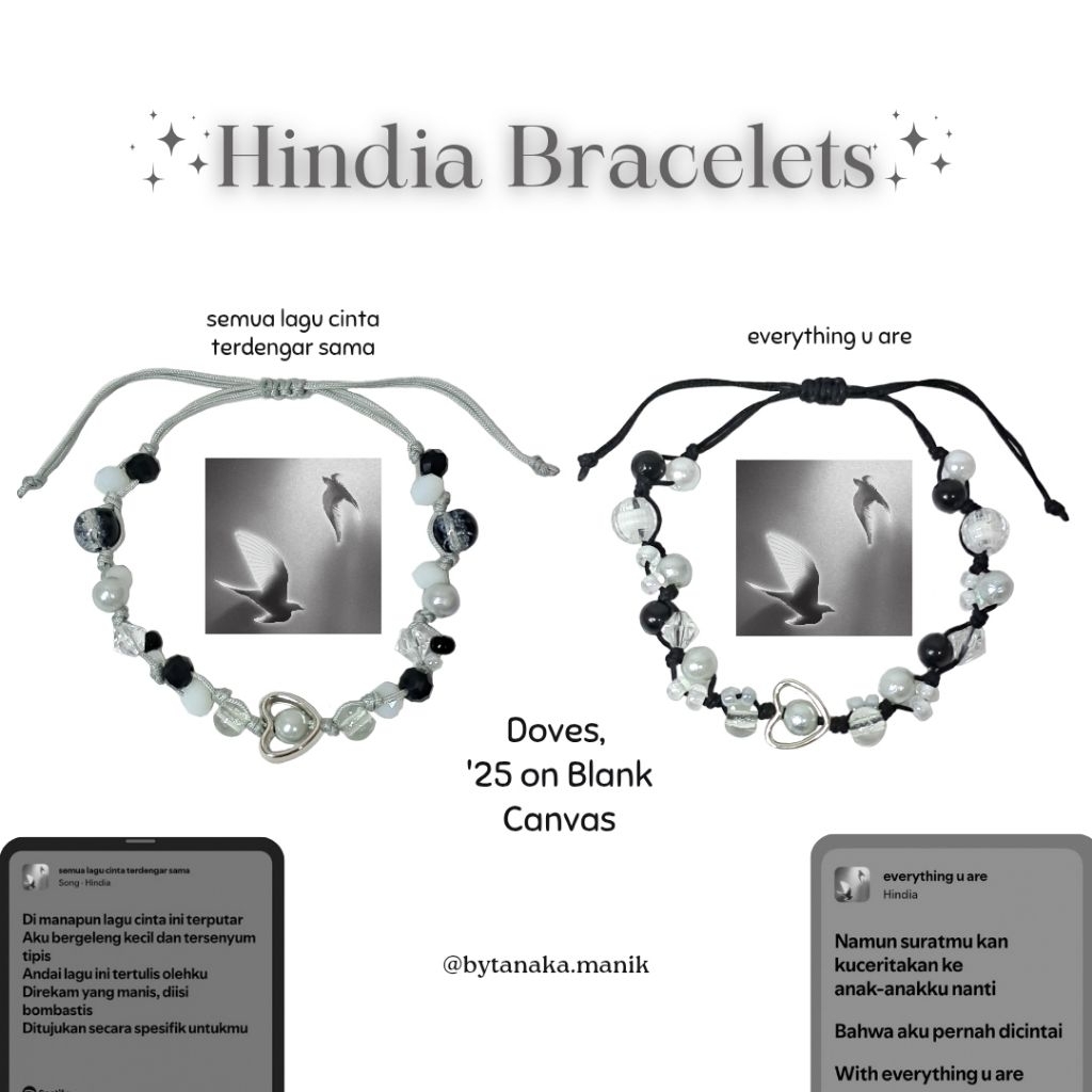 Gelang Couple Hindia Doves / Hindia Inspired Bracelet / Gelang Tali Hindia / Gelang Lagu Hindia