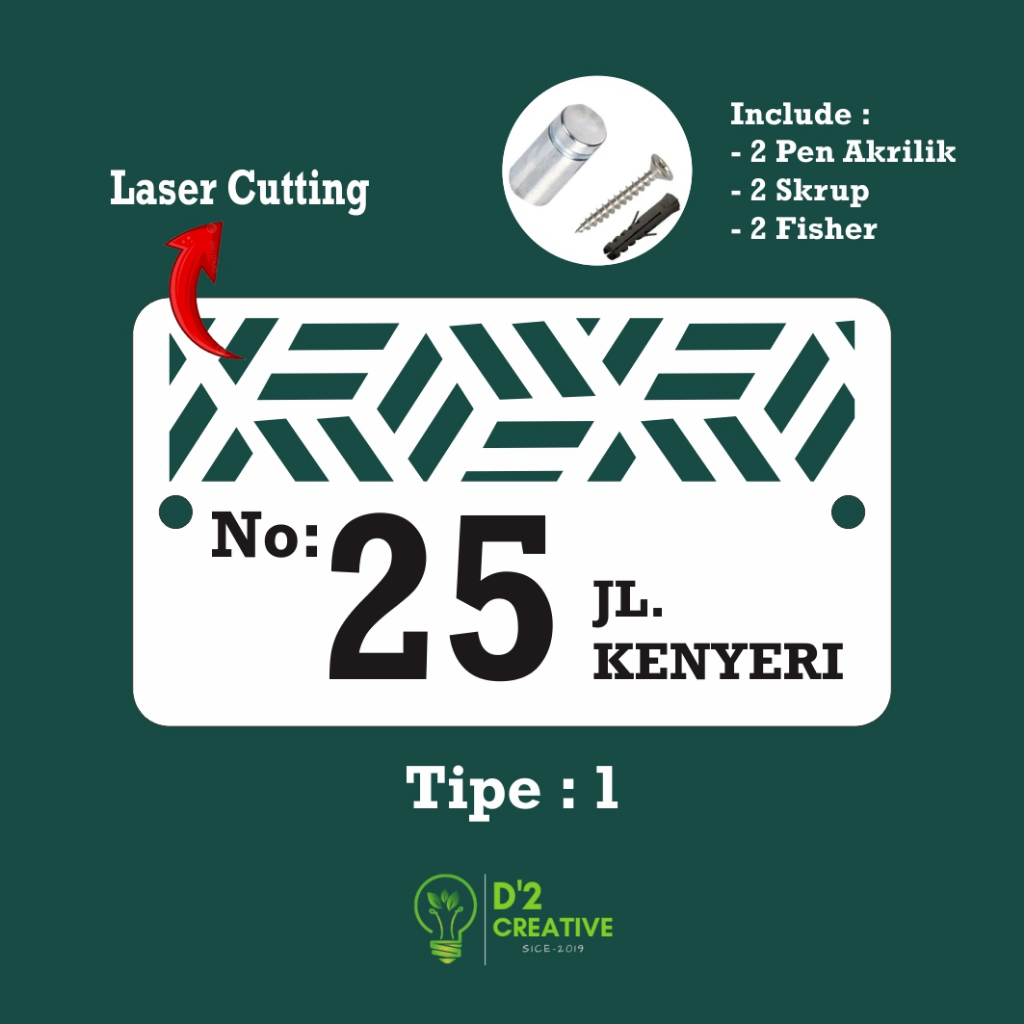 NOMER RUMAH AKRILIK PRINT UV + CUTTING LASER