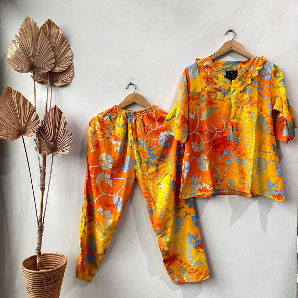 Dewasa Daster Setelan Busui Batik Pekalongan Celana Panjang Rayon Adem Motif Totol Bunga Abstrak