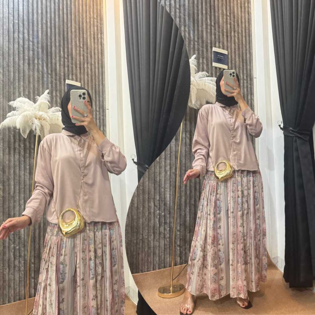 (Arsyla) Set Rok Arsyla one set Bahan Viscose Rayon - One set kemeja dan rok