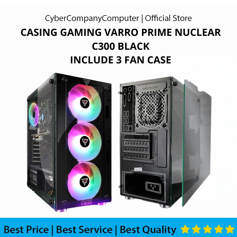 CASING GAMING VARRO PRIME NUCLEAR C300 BLACK MICRO-ATX INCLUDE 3 FAN RGB CASE NON PSU - CASING GAMIN