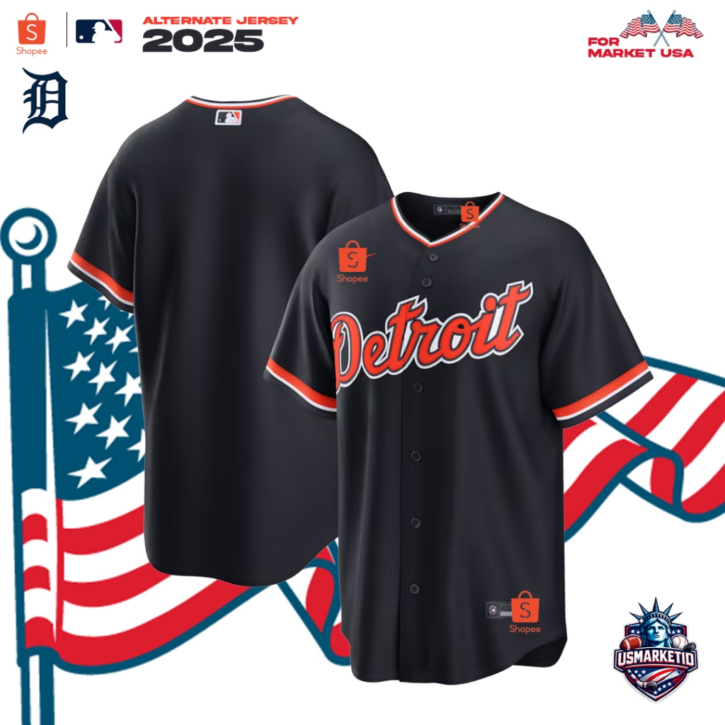 Kaos Jersey Nike Baseball MLB Men's Detroit Tigers Alternate Replica Team Jersey
