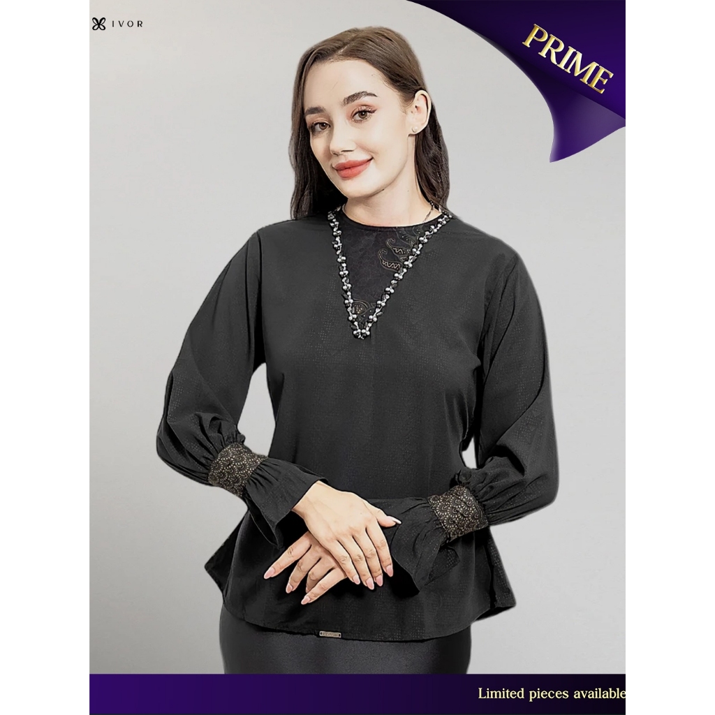 Laskala x IVOR Malika Black Blouse Batik Hitam Lengan Panjang