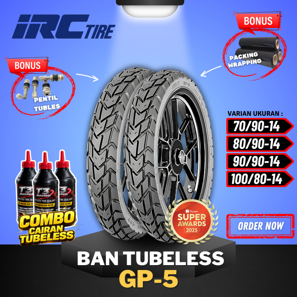 [READY COD] BAN IRC GP5 TUBELESS RING 14 ( 70/90-14 / 80/90-14 / 90/90-14 / 100/80-14 ) IRC RING 14 