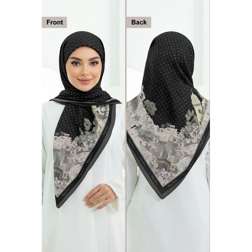 HIJAB VOAL PRINTING/HIJAB SUBLIM MOTIF KA'BAH MEKKAH COCOK BUAT SOVENIR OLEH-OLEH HAJIAN UMROH