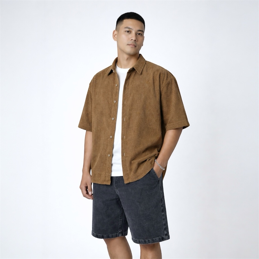 TWELTREE Boxy Oversize Corduroy Shirt Brown FS