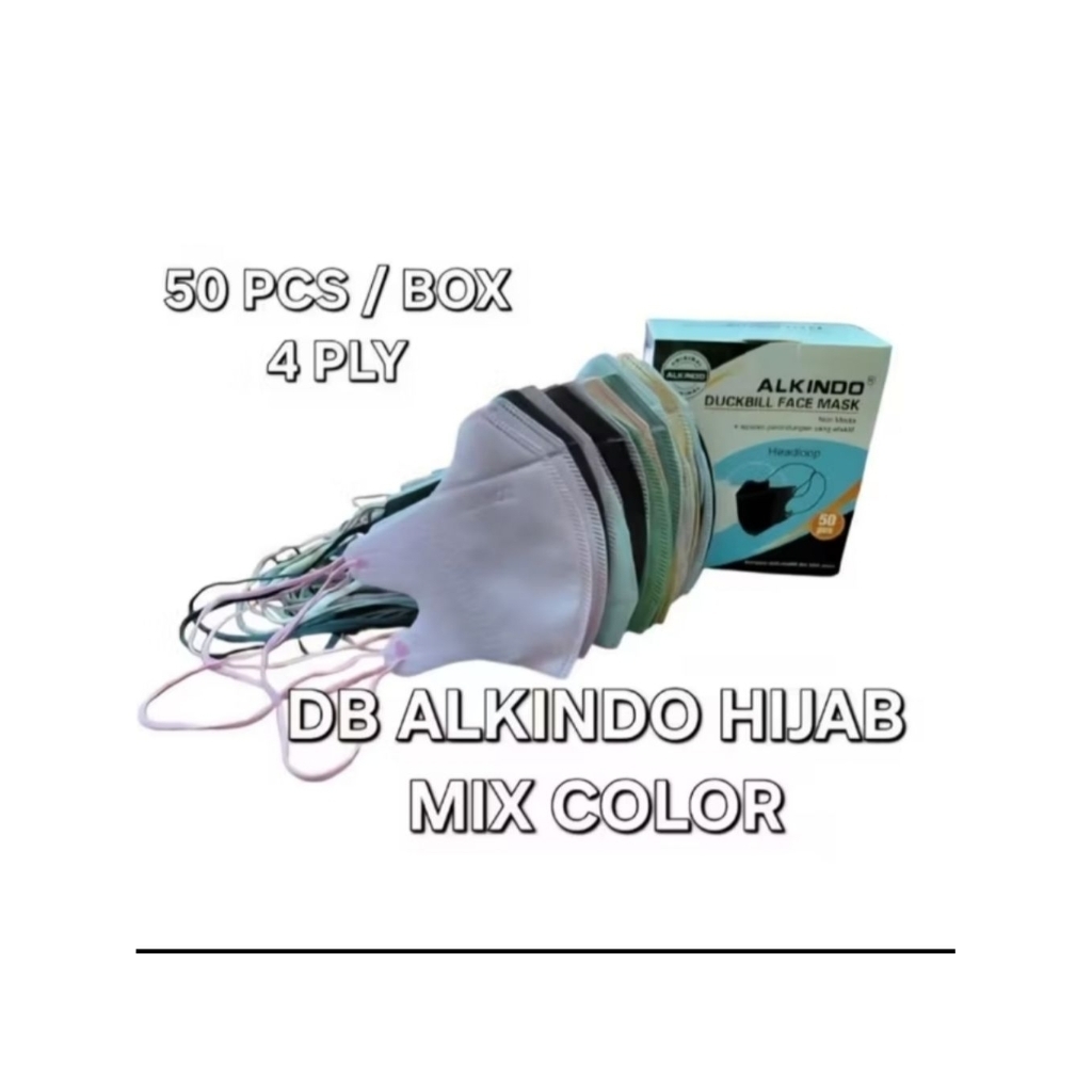Masker Duckbill  Hijab Alkindo 4 Ply Warna Warni / Mix Warna isi 50 Pcs