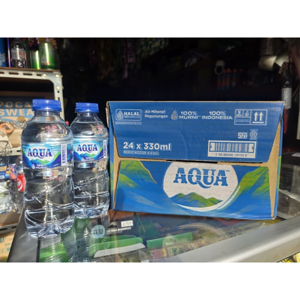 Aqua Air Mineral Botol 330ml - Kemasan Mini 1 Dus Isi 24 Botol