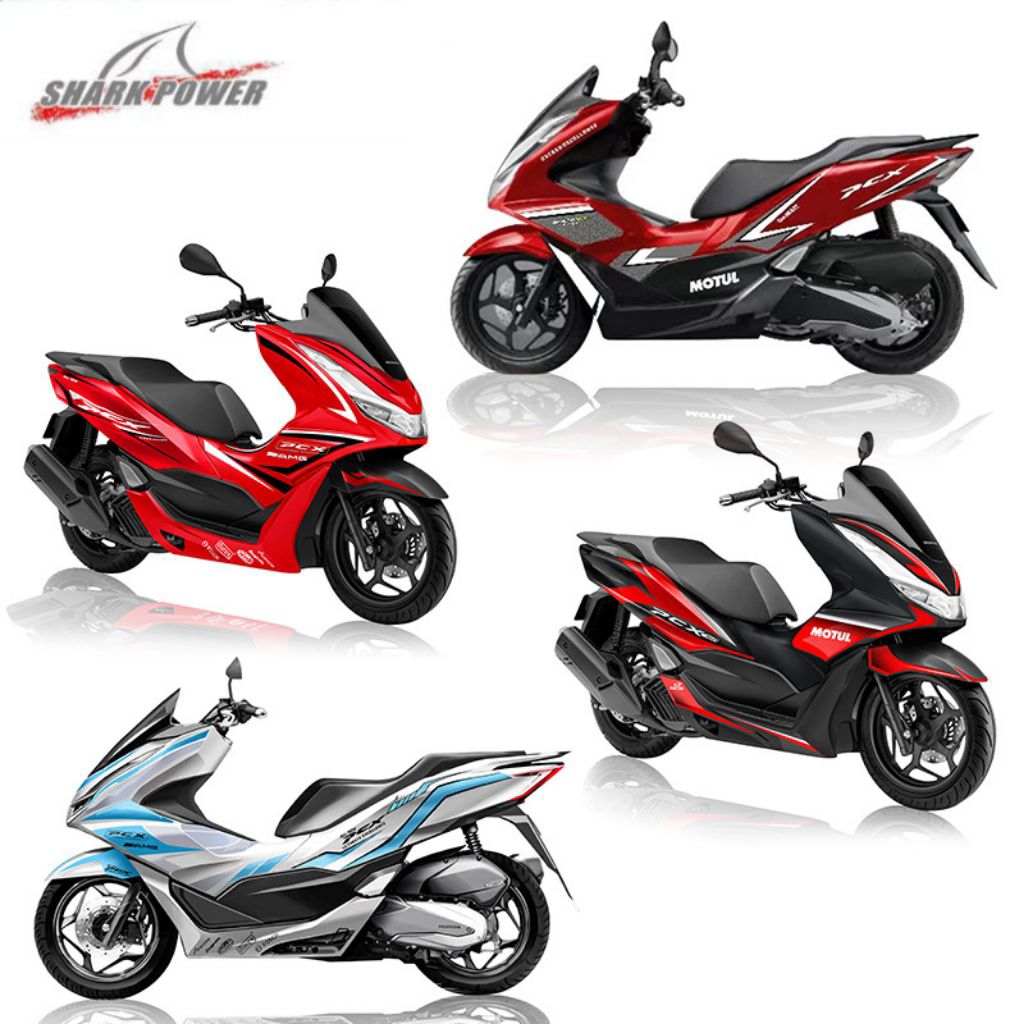 Sharkpower Kit Bodi untuk Honda PCX160 Desain Sporty Hitam Merah Detail Motul Modifikasi Cangkang Tu