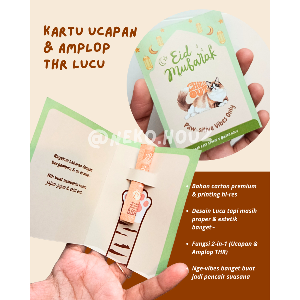 [ READY ] Amplop THR Kartu Lebaran Lucu Kucing Anabul Amplop THR Unik Kartu Lebaran Estetik Kartu Le