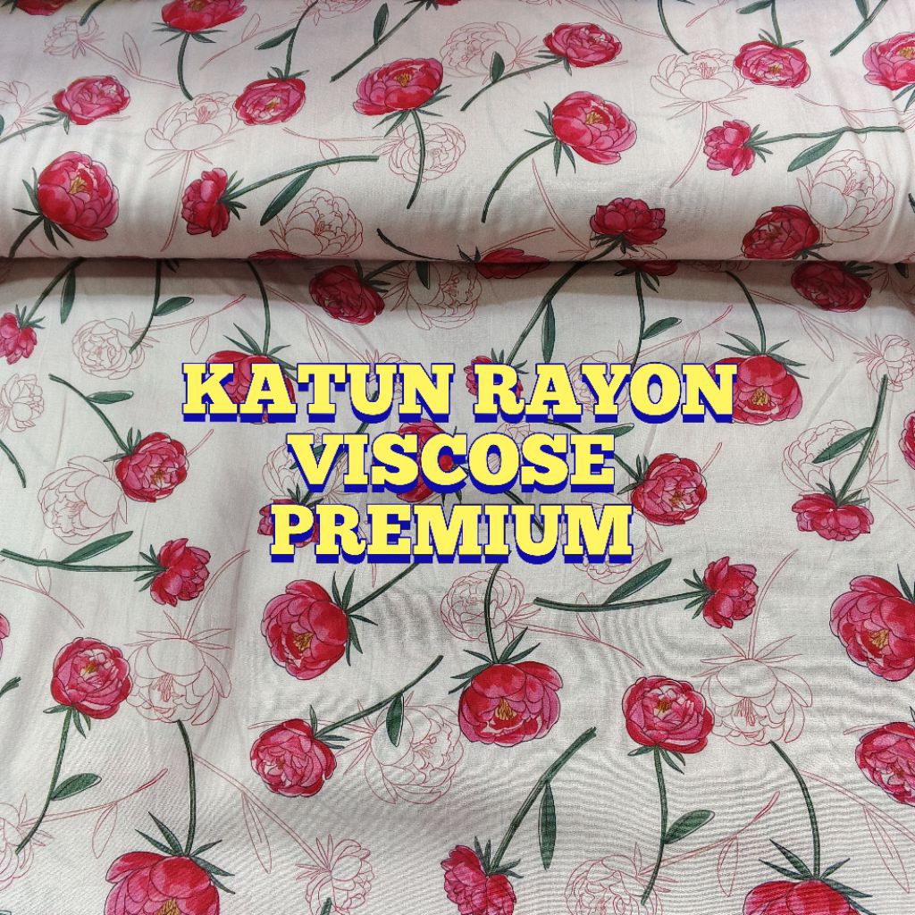 Kain katun rayon|rayon premium|Rayon VISCOSE|motif bunga MAWAR|terpopuler|termurah|harga per setenga