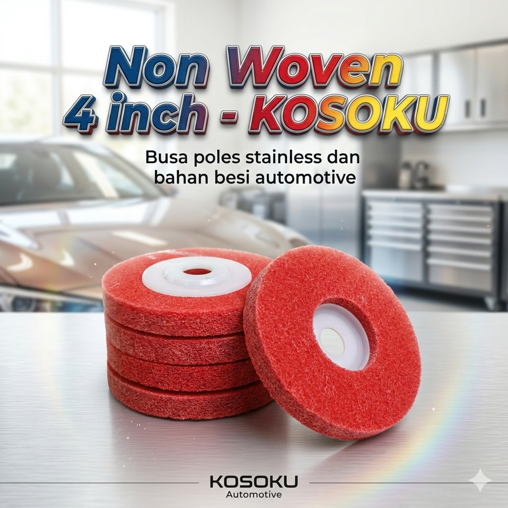 KOSOKU Batu Poles Stainless 4" Non Woven Wheel Merah - Mata Gerinda Satin Finish Anti Karat