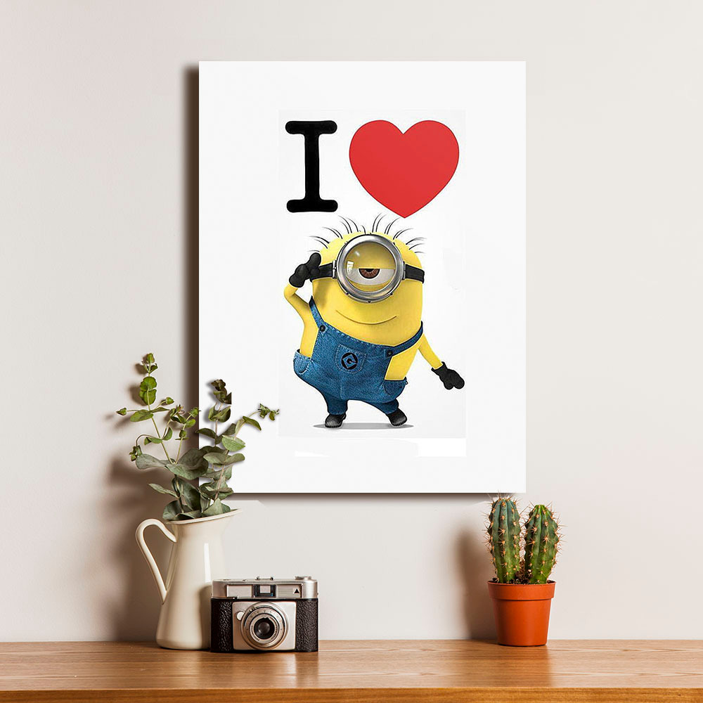 Poster Hiasan Dinding Kayu Minion Lucu bahan vinyl dengan laminasi plastik doff ada gantungan kunci 